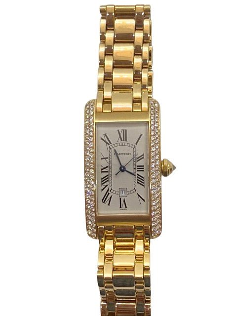 Cartier, montre Tank américaine en or jaune et diamants - Maison Eloe