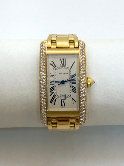 Cartier, montre Tank américaine en or jaune et diamants - Maison Eloe