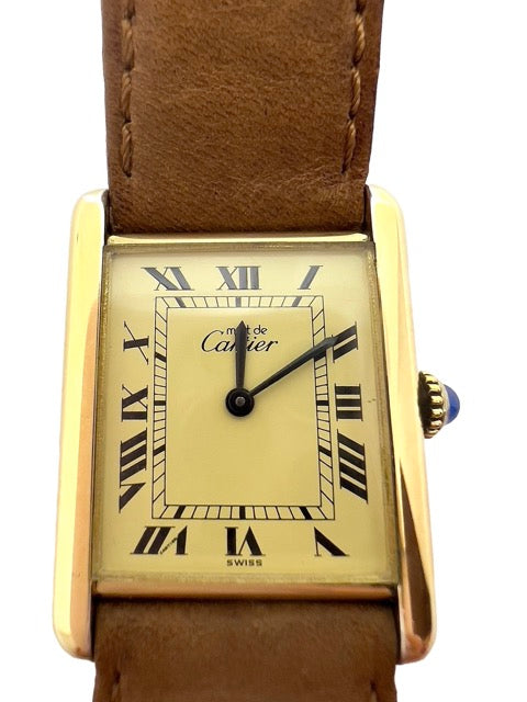 Cartier, Tank Vermeil Watch on Vintage Leather