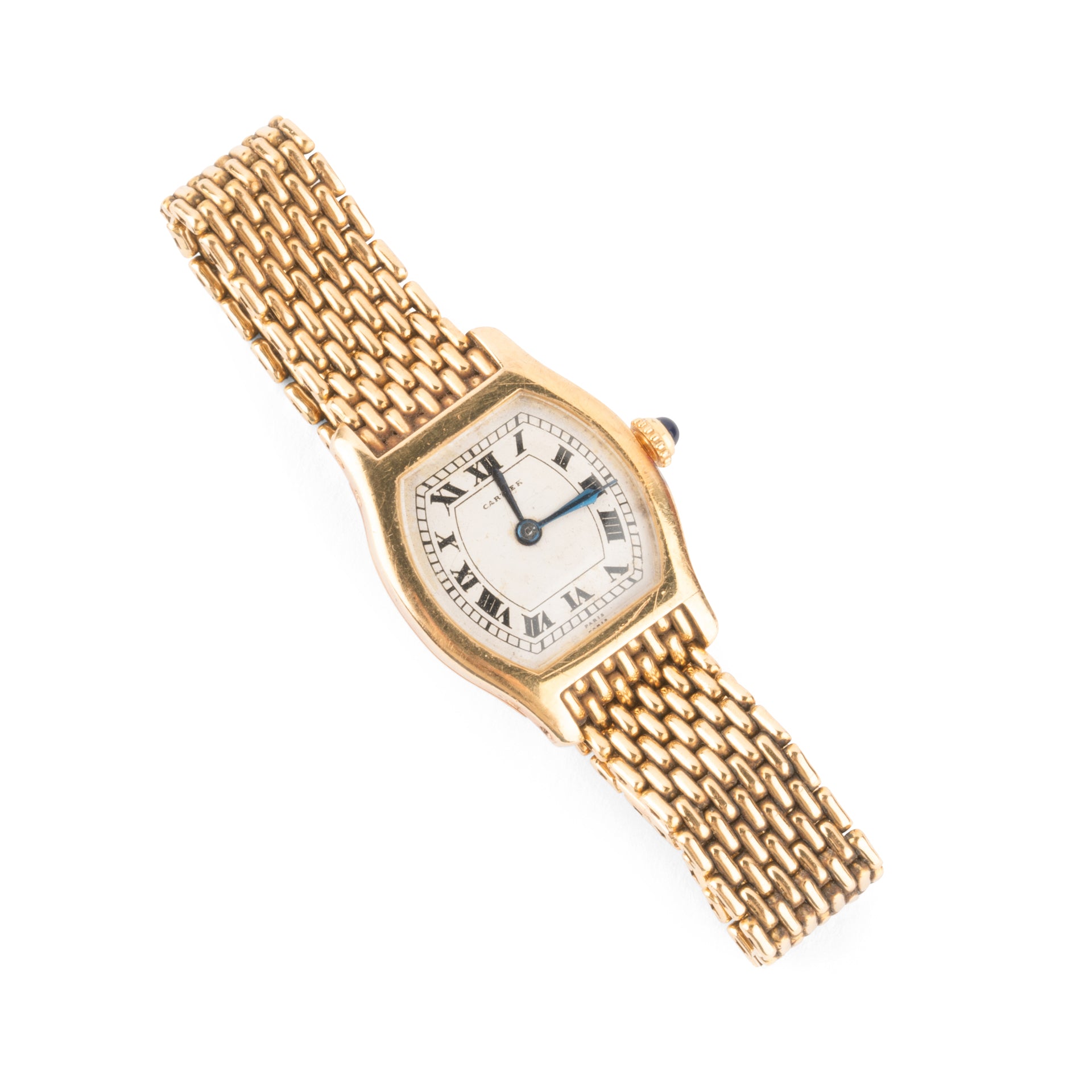 Cartier, Gold Tortoise Watch on Gold Milanese Mesh, Vintage