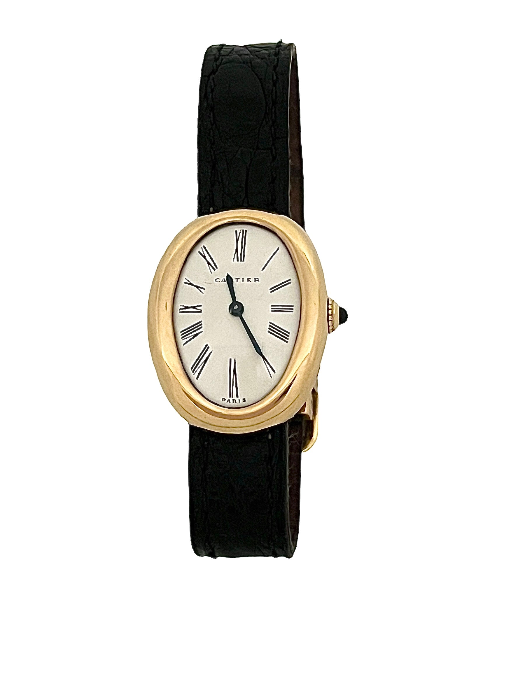 Cartier, Baignoire Watch, Yellow Gold on Leather, Vintage
