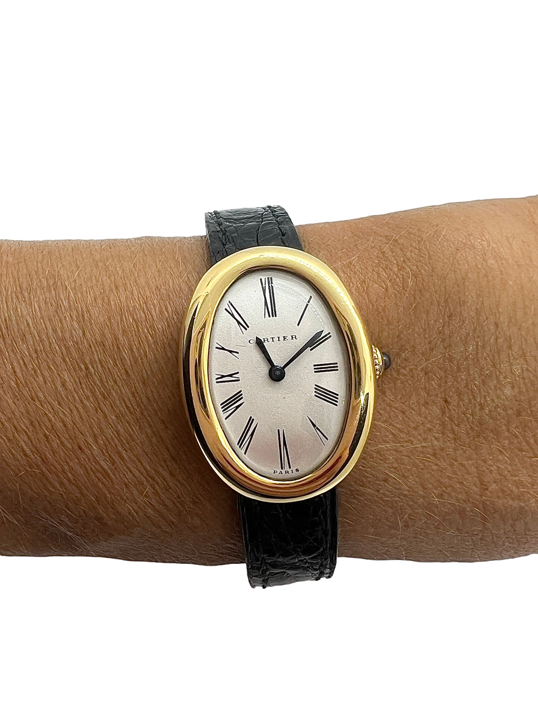 Cartier, Baignoire Watch, Yellow Gold on Leather, Vintage