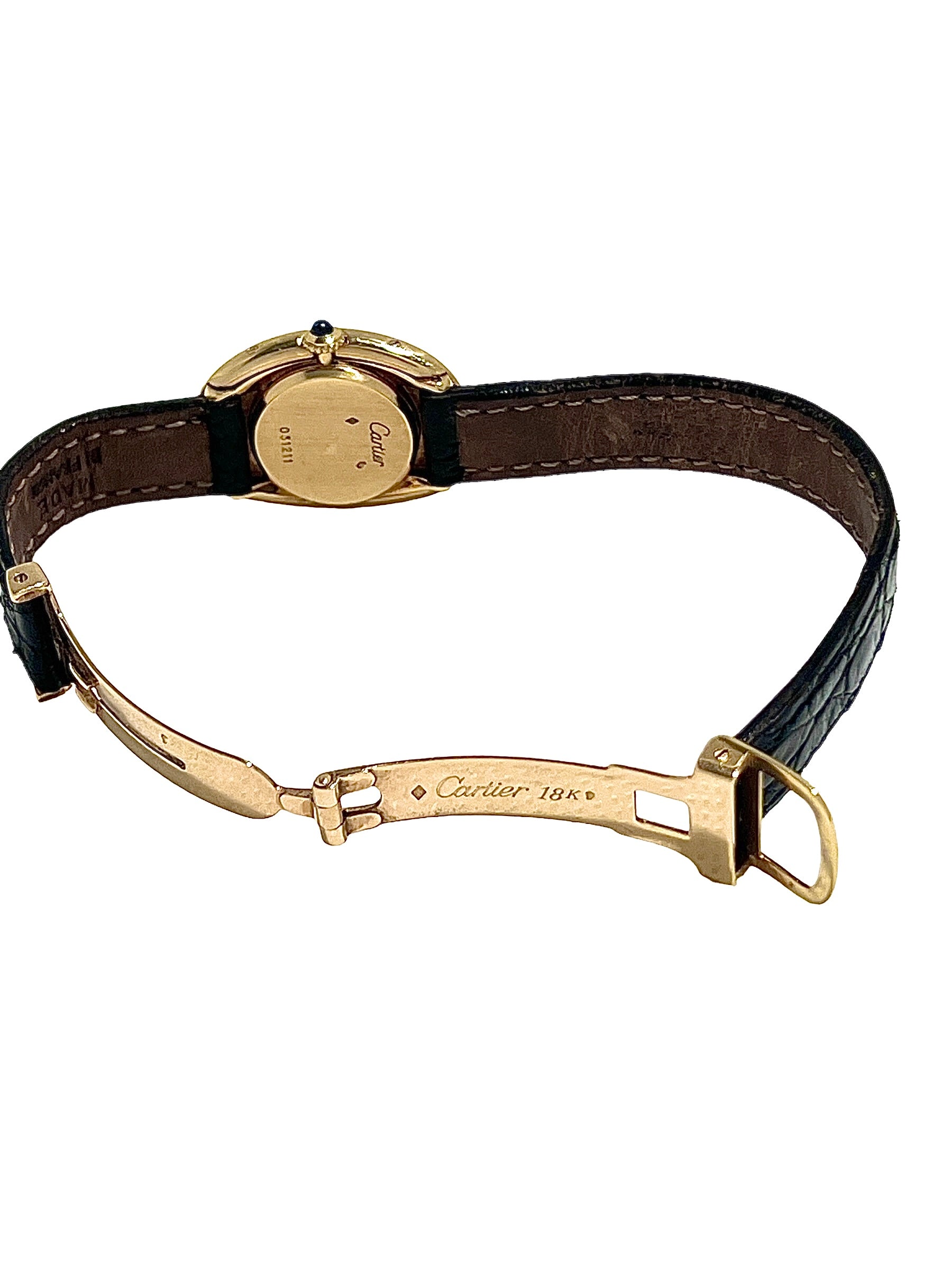 Cartier, Baignoire Watch, Yellow Gold on Leather, Vintage