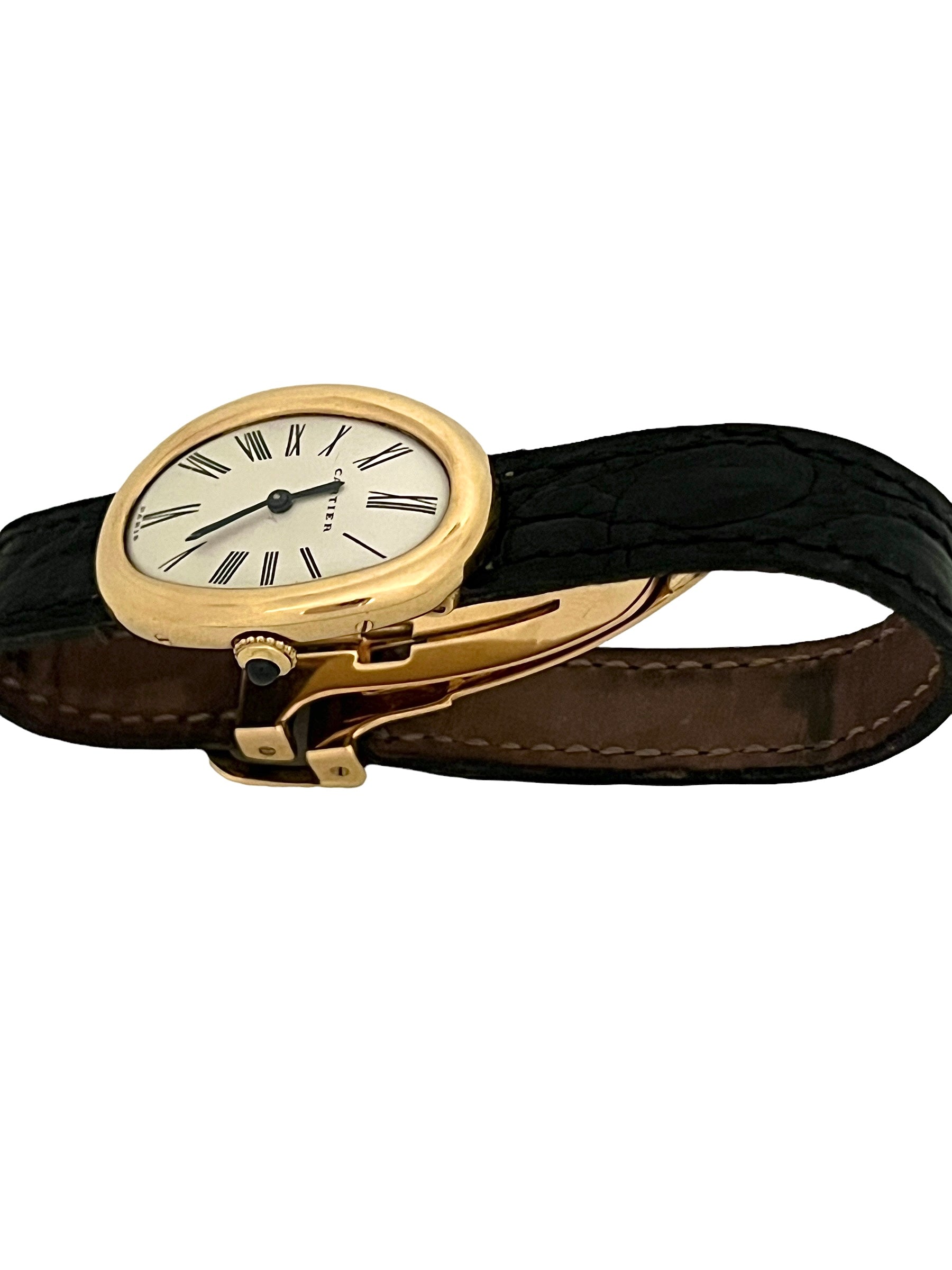 Cartier, Baignoire Watch, Yellow Gold on Leather, Vintage