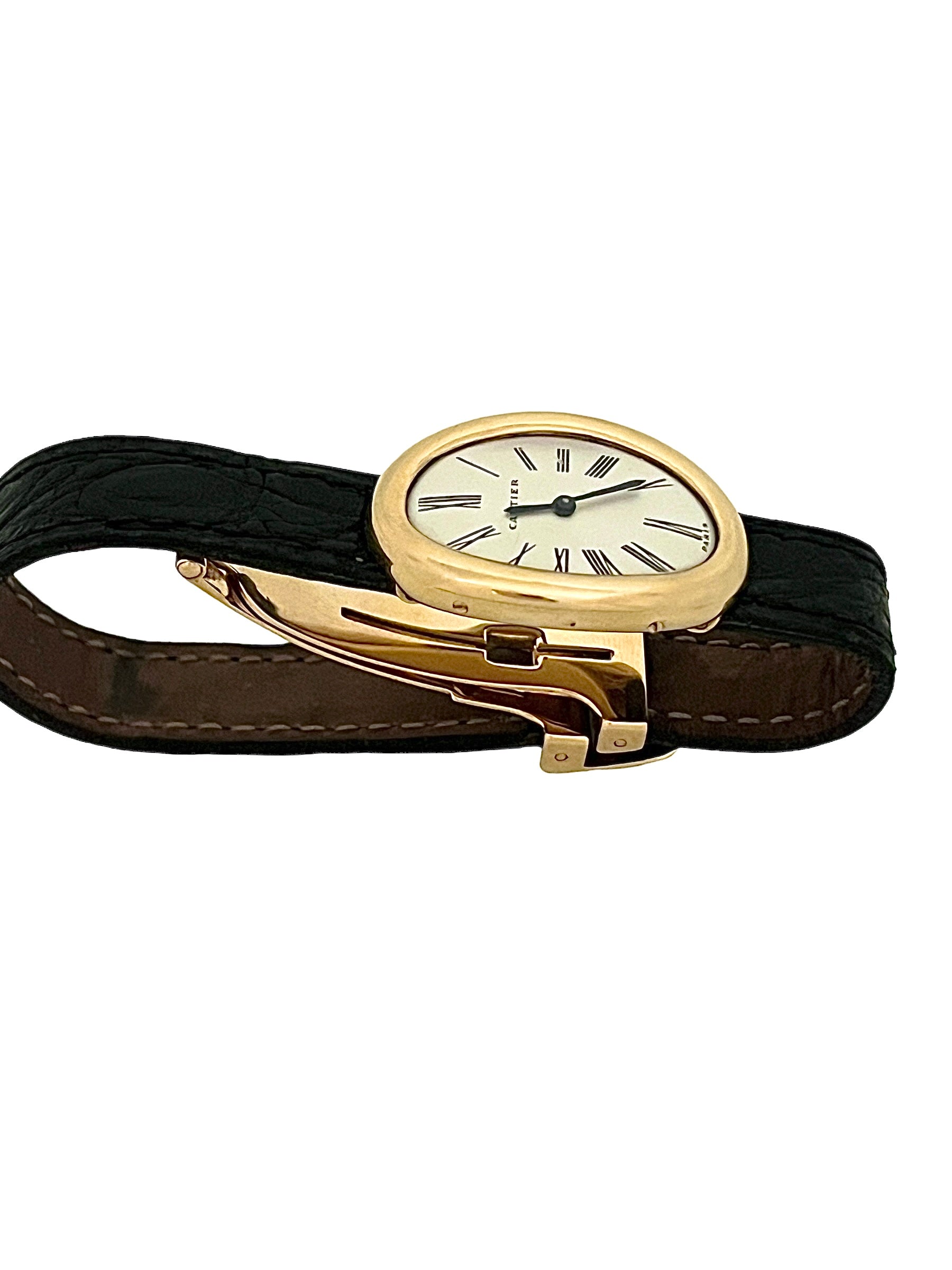 Cartier, Baignoire Watch, Yellow Gold on Leather, Vintage