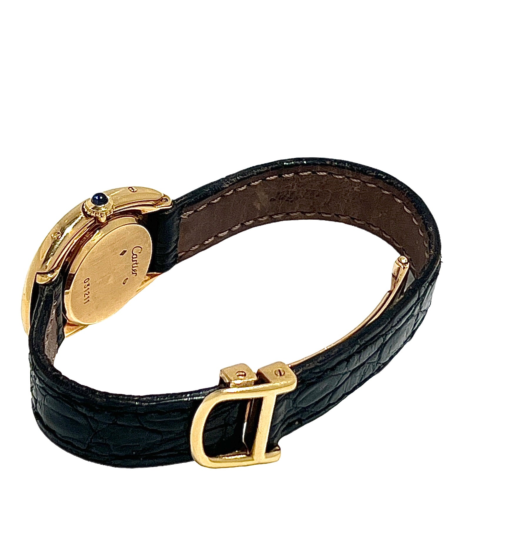 Cartier, Baignoire Watch, Yellow Gold on Leather, Vintage