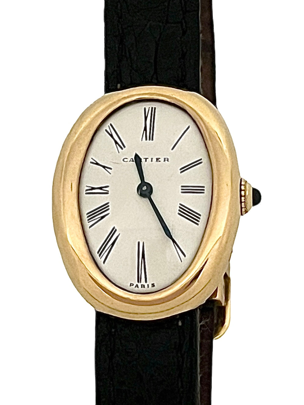 Cartier, Baignoire Watch, Yellow Gold on Leather, Vintage