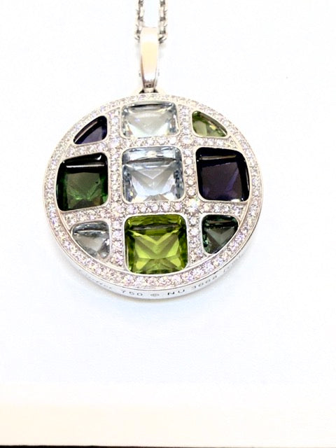 Cartier "Pasha" pendant in white gold with diamonds and precious stones