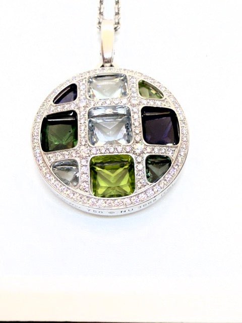 Cartier pendentif "Pasha" en or blanc diamants et pierres précieuses - Maison Eloe