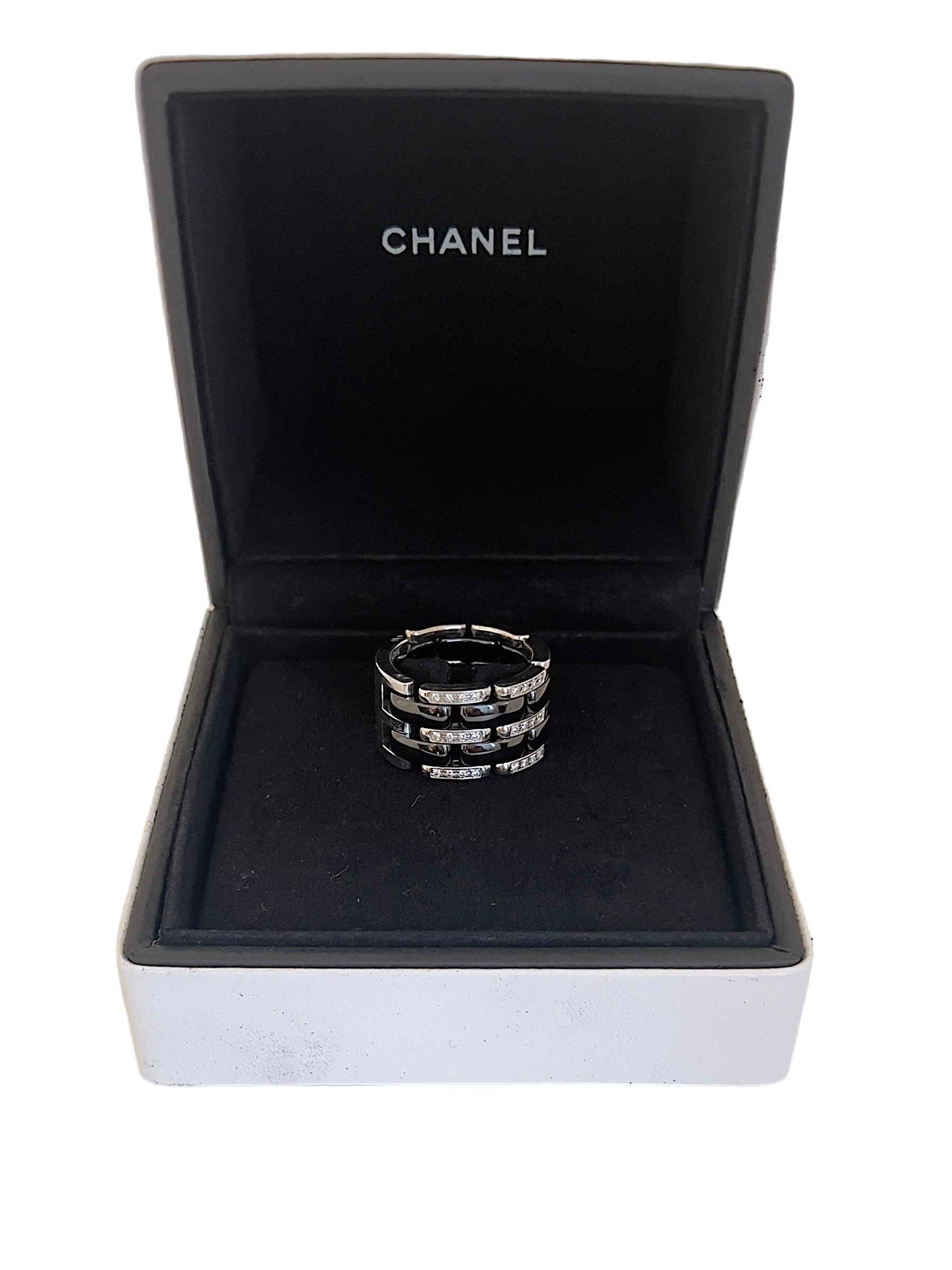 Chanel, Bague "Ultra" Or blanc, Diamants, Céramique noire Grand Modèle