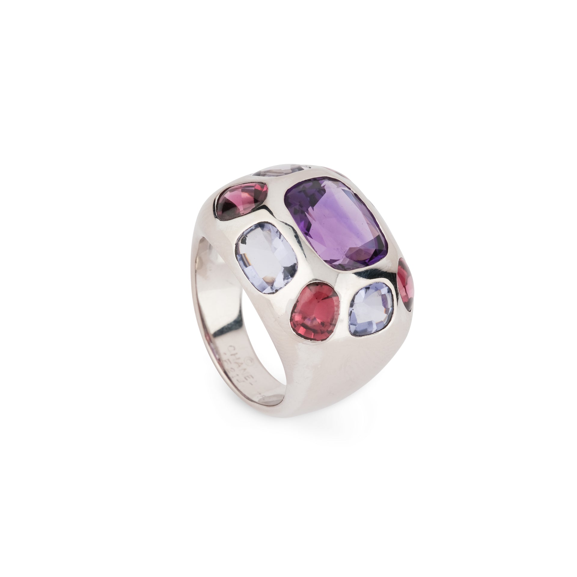 Chanel, "Coco" ring in white gold, amethyst, garnet and iolite