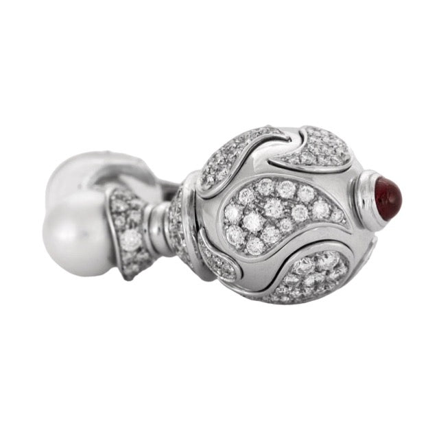Chopard, white gold, diamond, pearl and ruby drop earrings