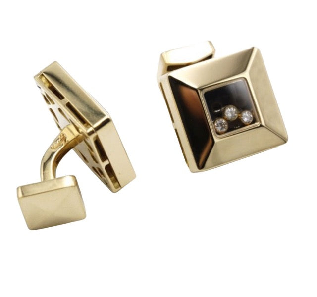 Chopard, boutons de manchettes, "happy Diamonds" en or jaune et diamants
