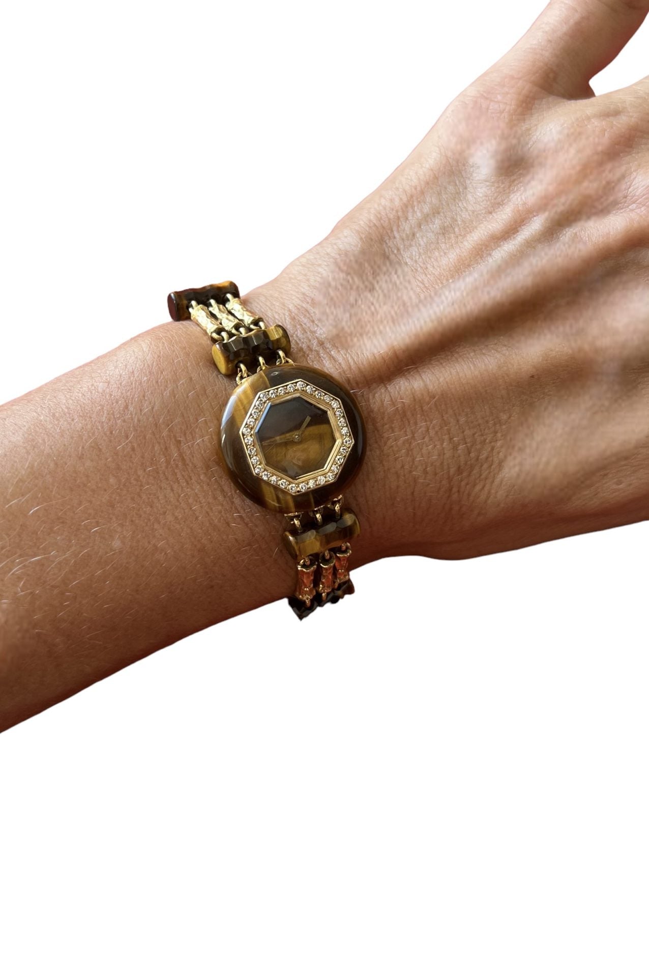 Boucheron yellow gold and tiger's eye watch