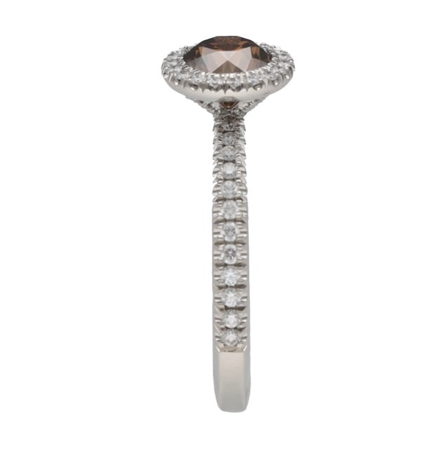 De Beers solitaire "Aura" in platinum, Fancy Dark Brown diamond, full set.