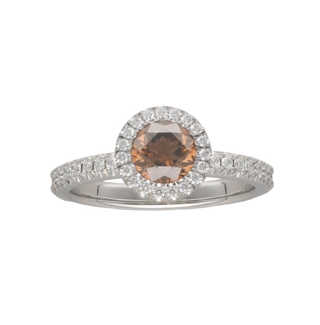 De Beers solitaire "Aura" en platine, diamant Fancy Dark Brown, full set.