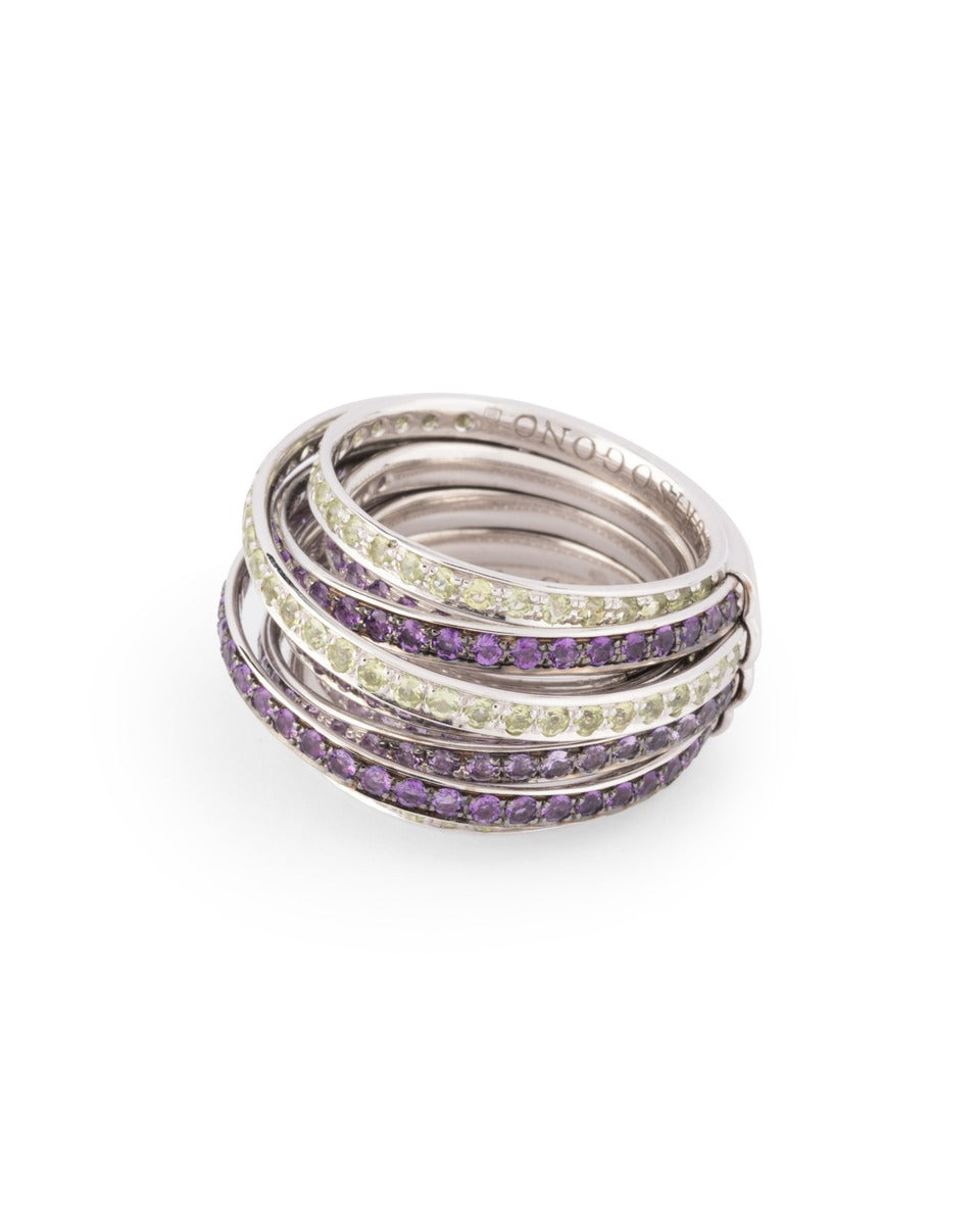 De Grisogono, "Allegra" ring in white gold with diamonds and amethysts
