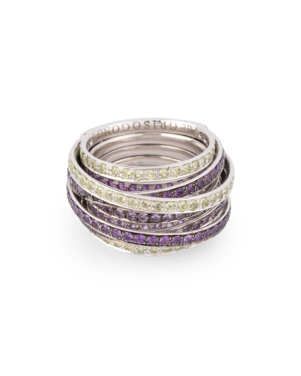 De Grisogono, "Allegra" ring in white gold with diamonds and amethysts