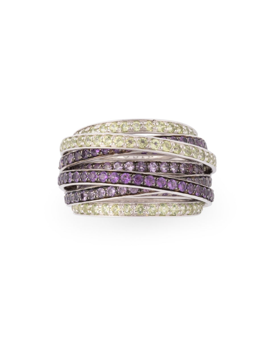 De Grisogono, bague "Allegra" en or gris diamants et améthystes