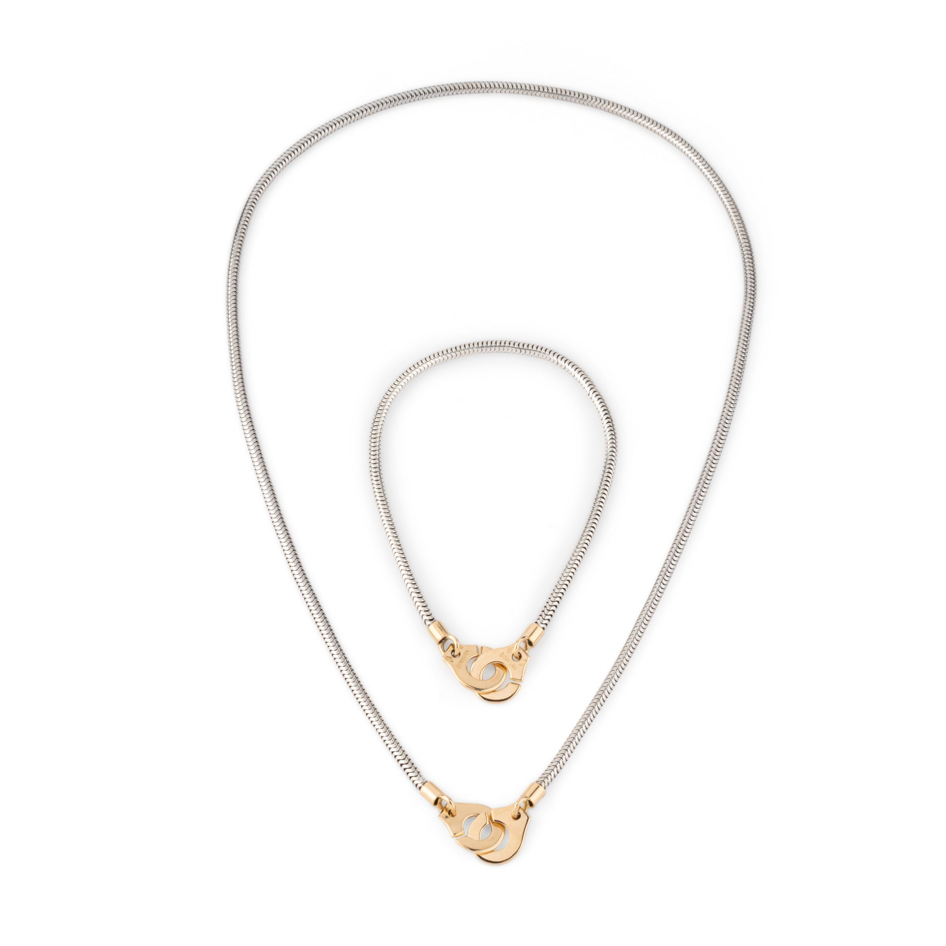 Dinh Van R10, Necklace and Bracelet, Yellow Gold and Silver