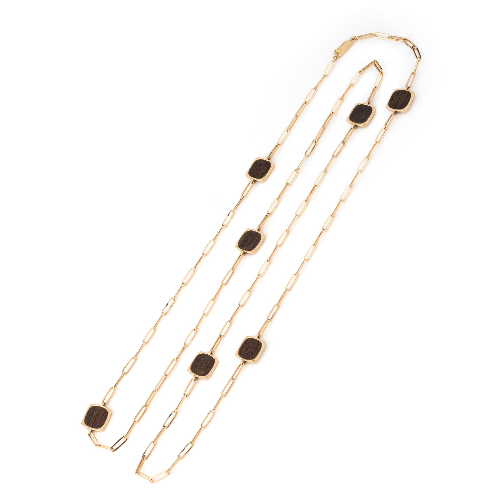 Dinh Van, "Impression" Gold and Wood Long Necklace