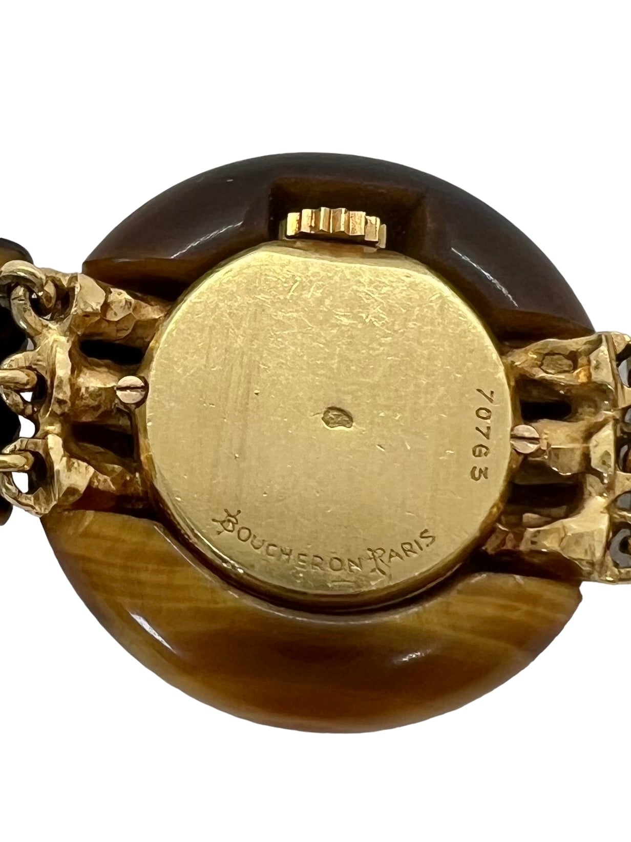 Boucheron yellow gold and tiger's eye watch