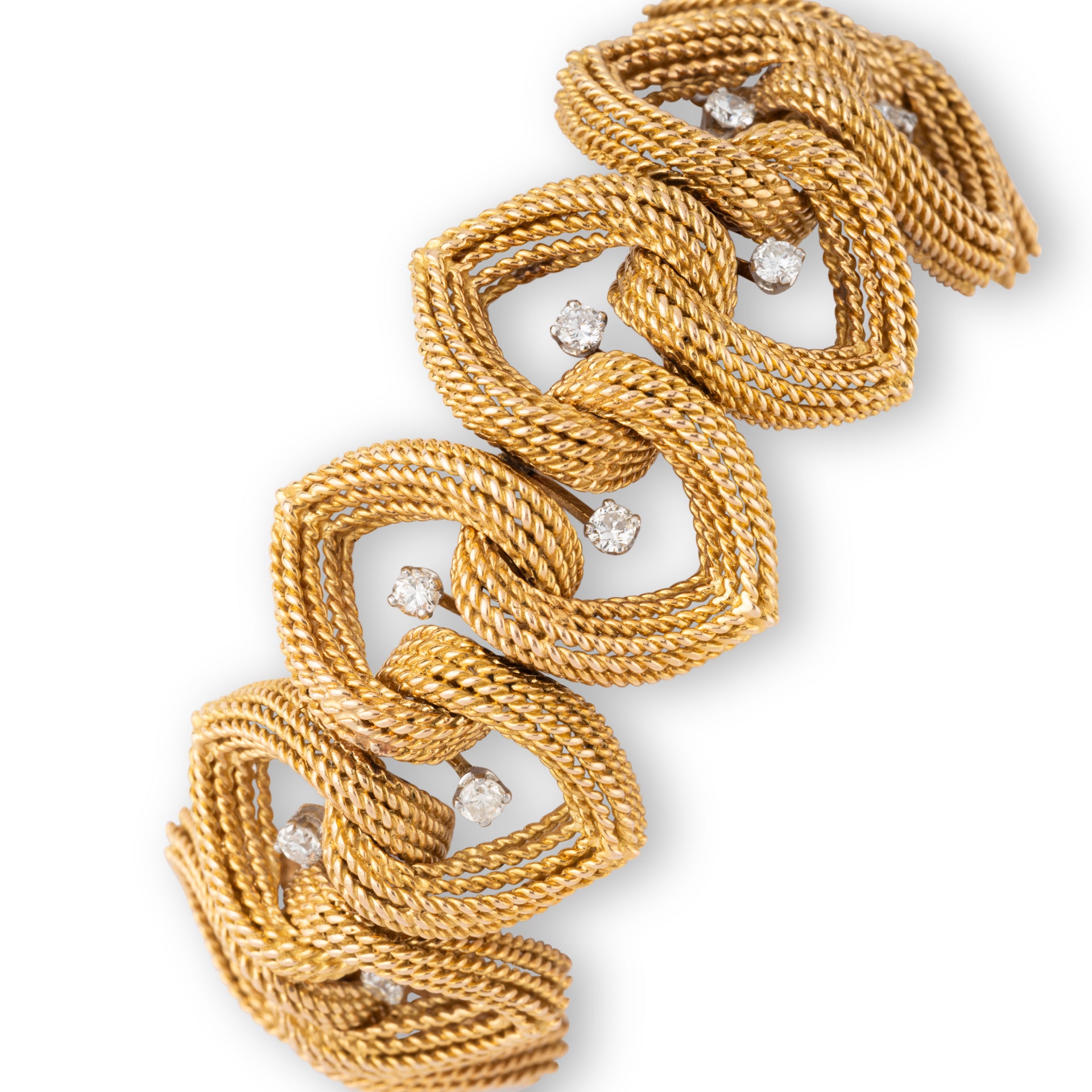 Espezel, Articulated gold cord bracelet with diamonds
