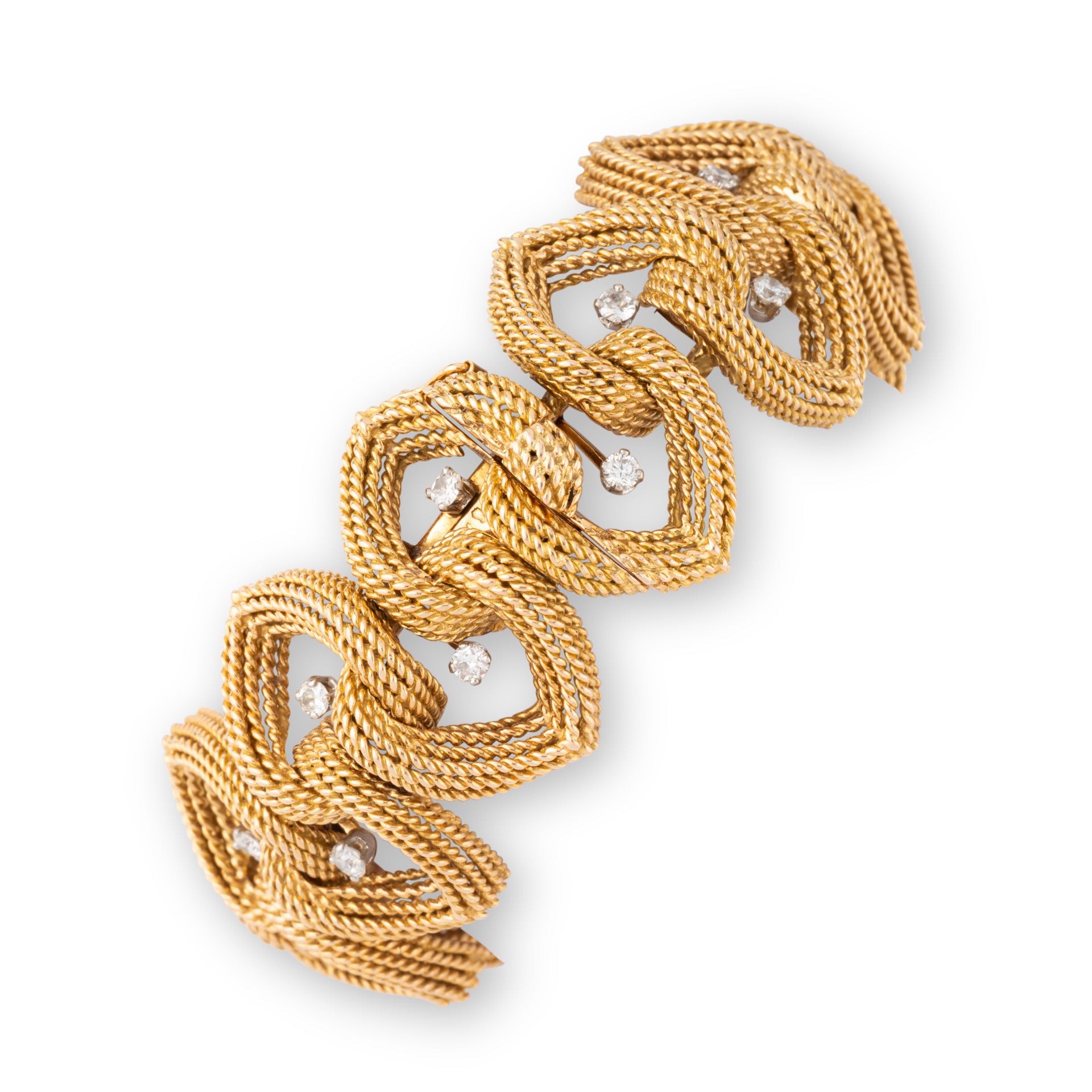 Espezel, Articulated gold cord bracelet with diamonds