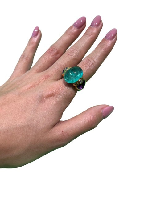 François Herail, bague Or, Emeraude, Améthystes et Diamants