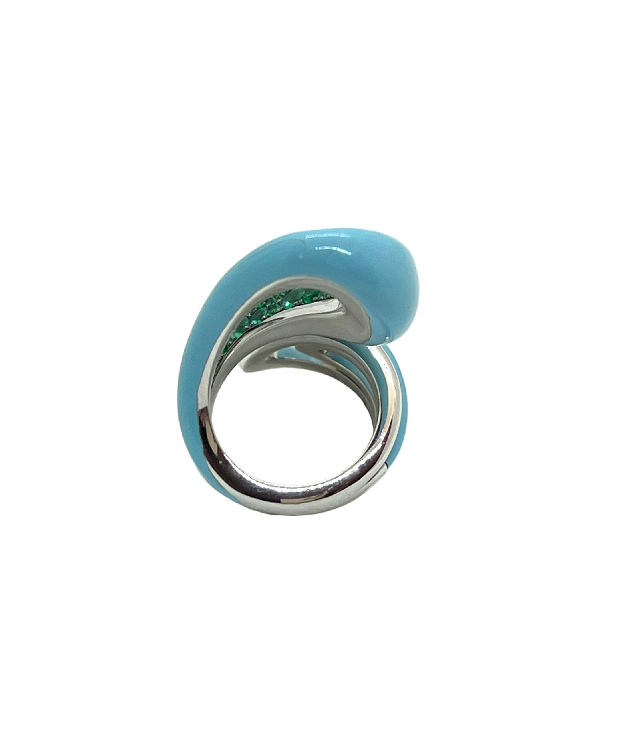 Fawaz Gruosi, palladium-plated white gold, emerald and turquoise ceramic ring