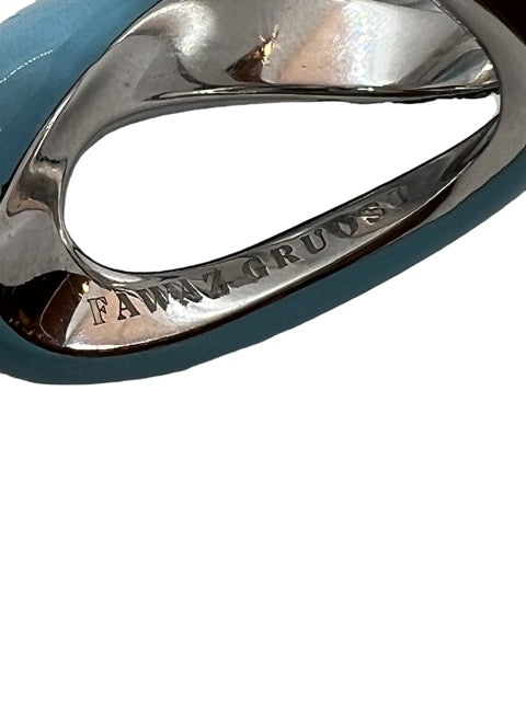 Fawaz Gruosi, palladium-plated white gold, emerald and turquoise ceramic ring