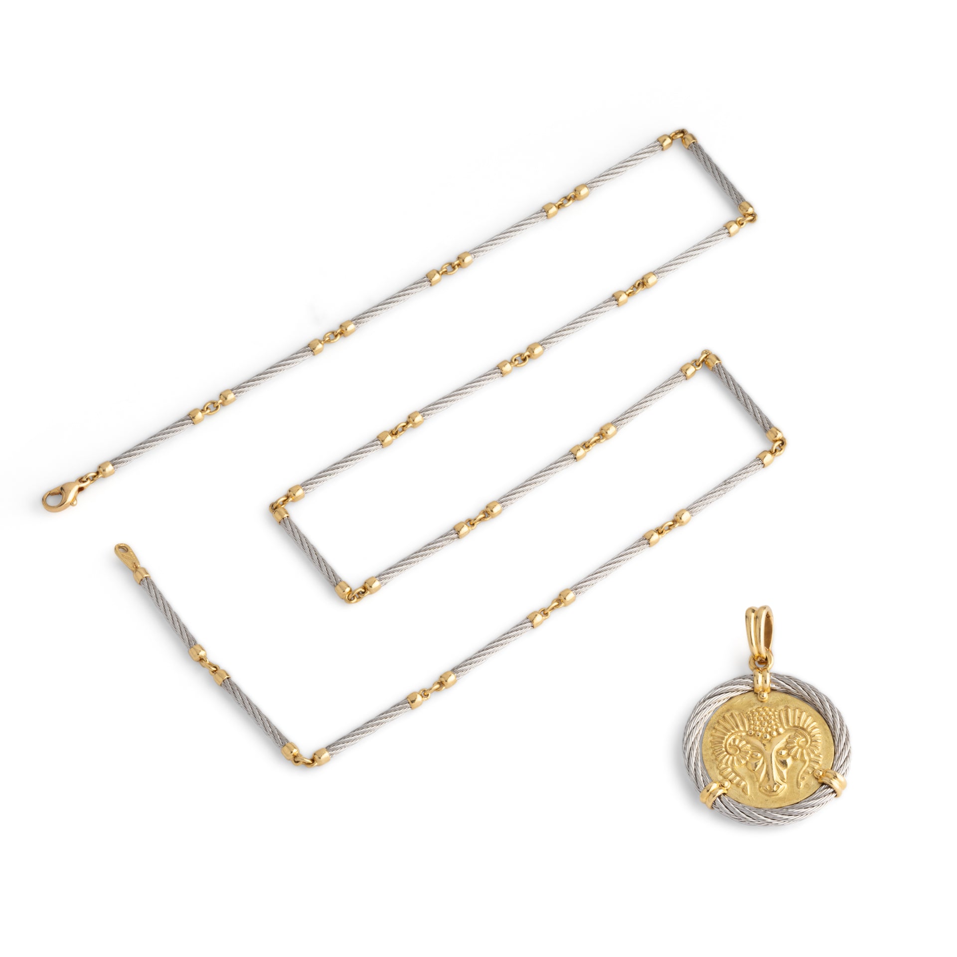 Fred Force 10, Force 10 Zodiac Pendant Necklace, Gold and Steel