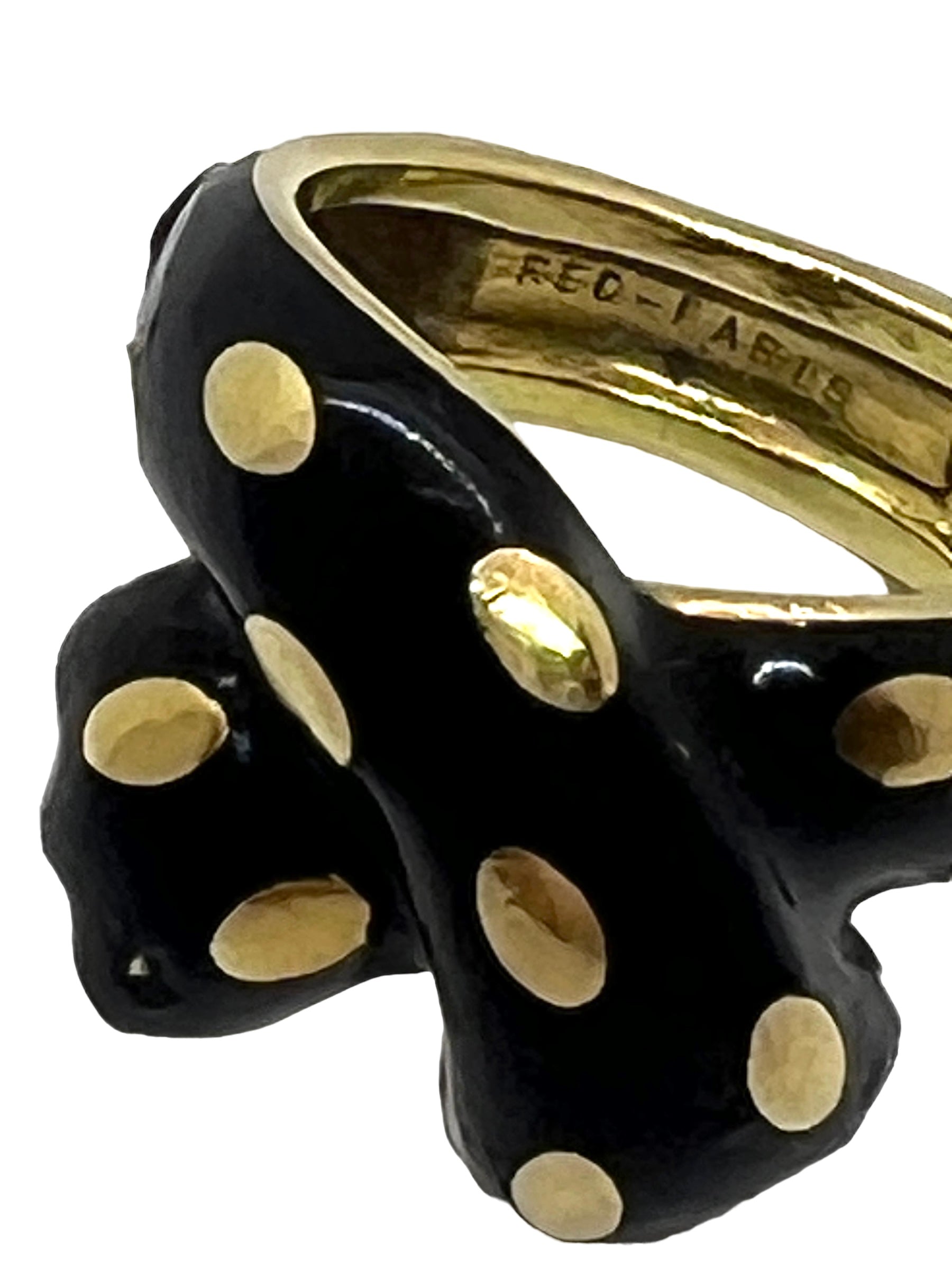 Fred Paris, Panther brooch in yellow gold with black enamel and ring
