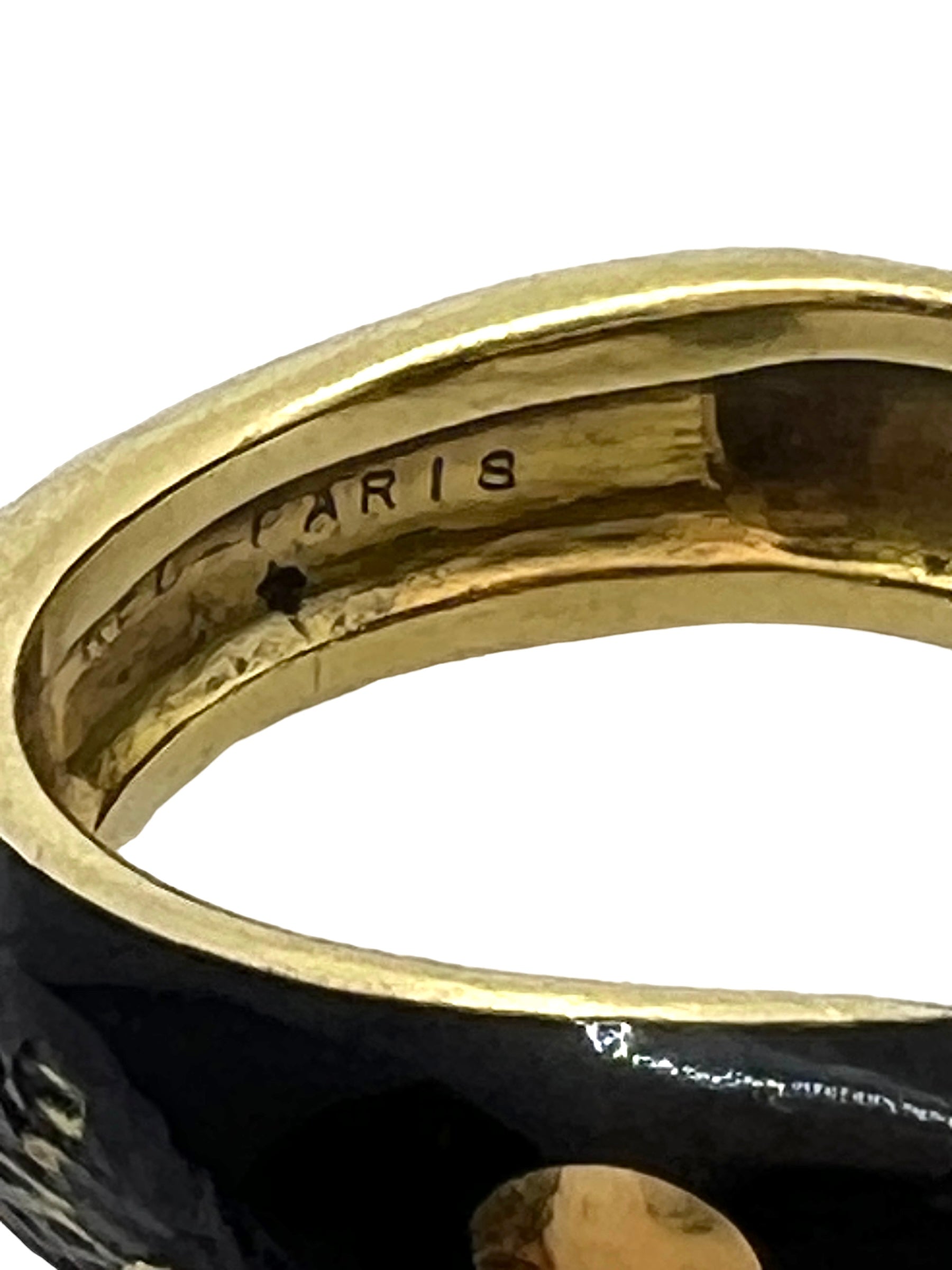 Fred Paris, Panther brooch in yellow gold with black enamel and ring