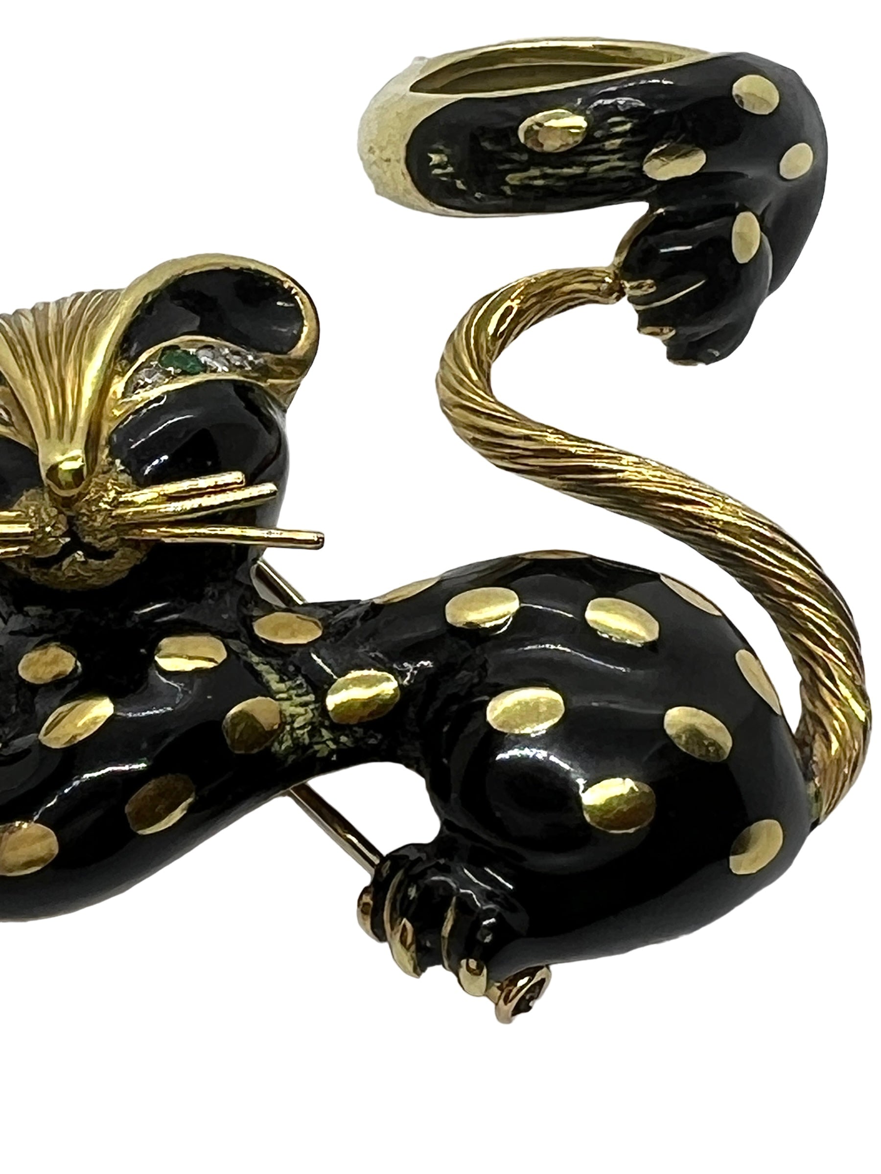Fred Paris, Panther brooch in yellow gold with black enamel and ring