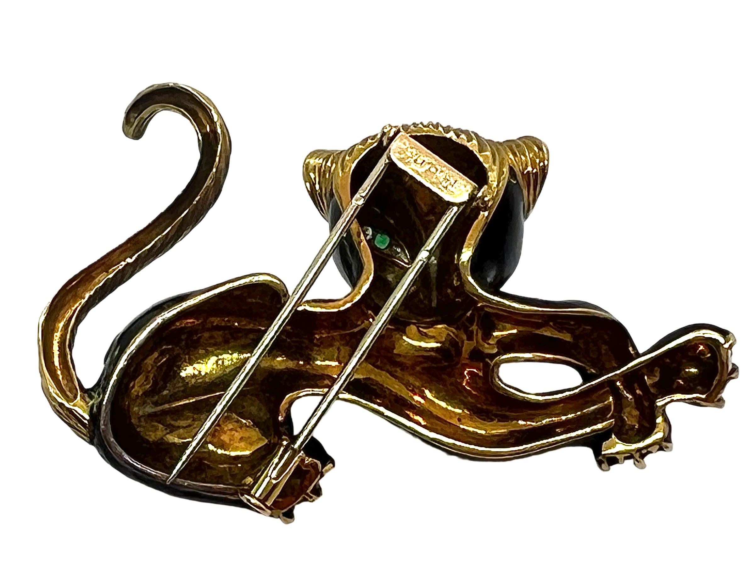 Fred Paris, Panther brooch in yellow gold with black enamel and ring