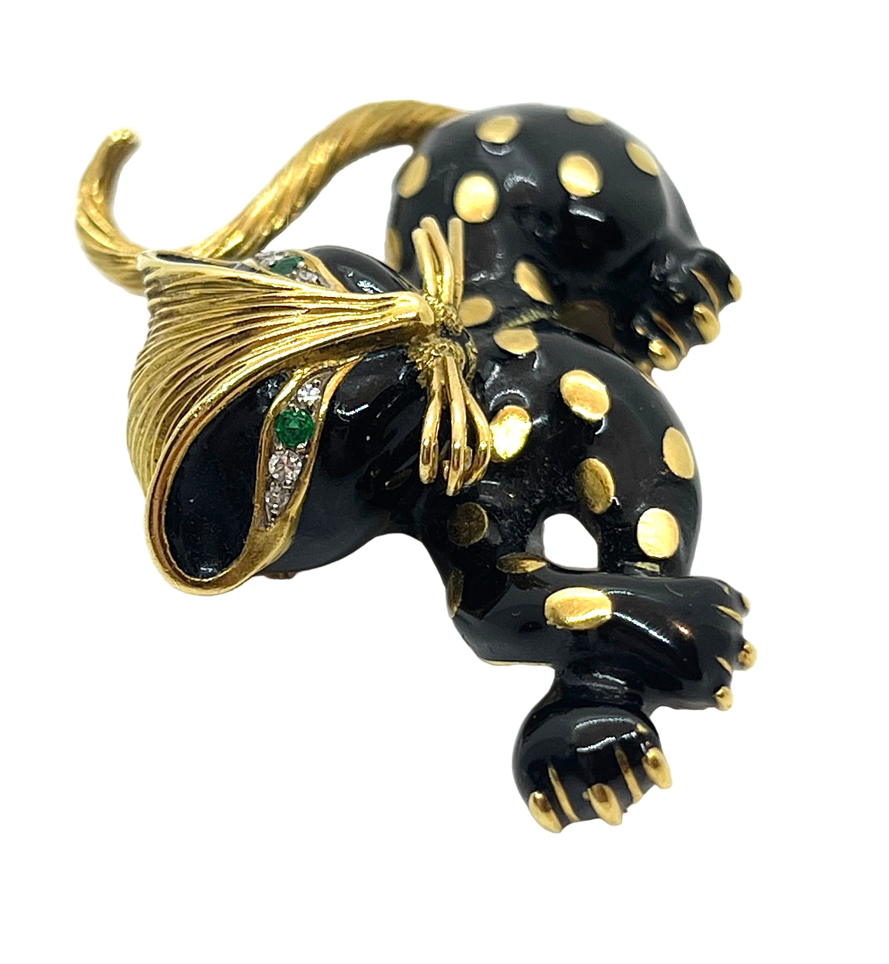 Fred Paris, Panther brooch in yellow gold with black enamel and ring
