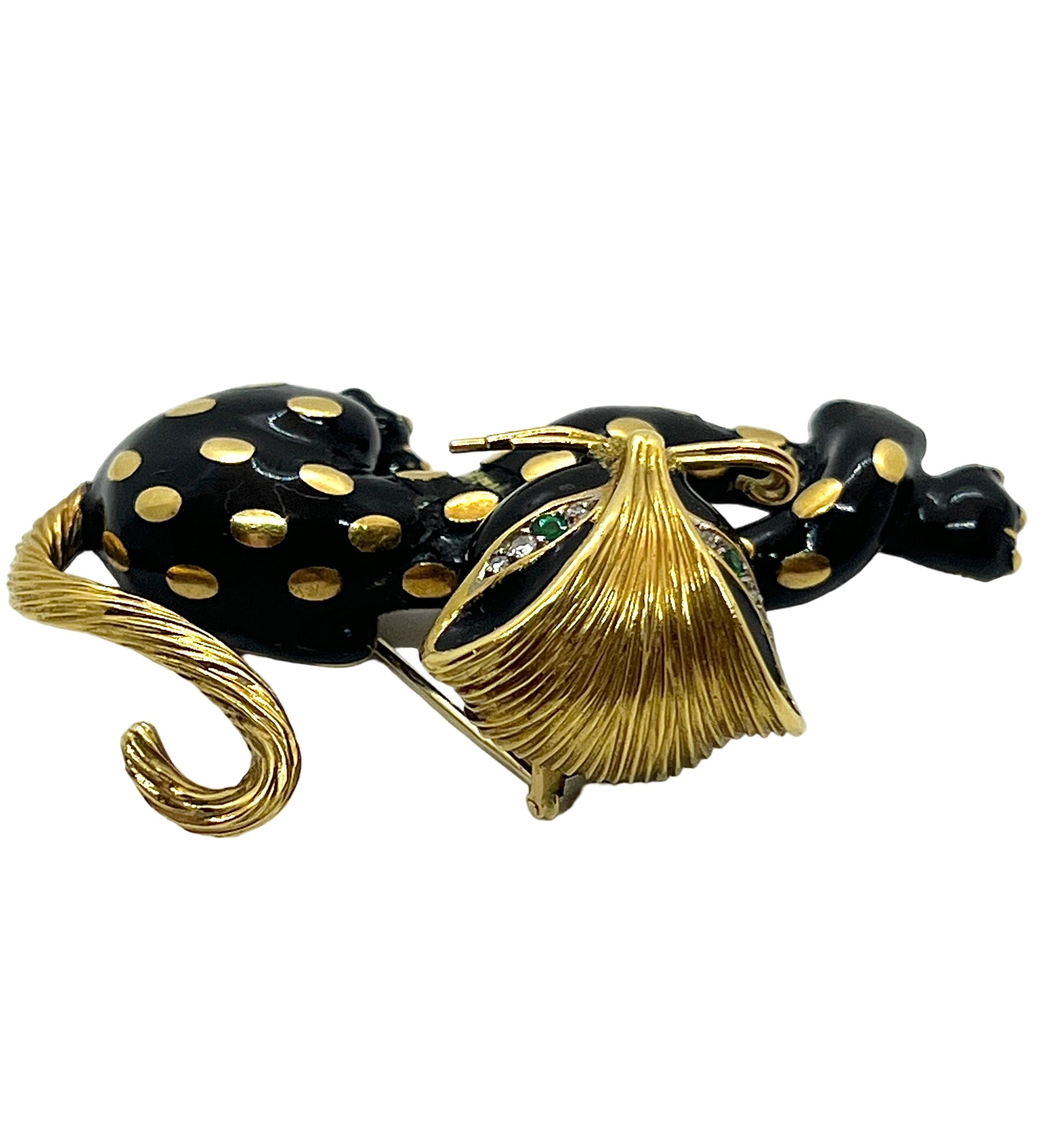 Fred Paris, Panther brooch in yellow gold with black enamel and ring