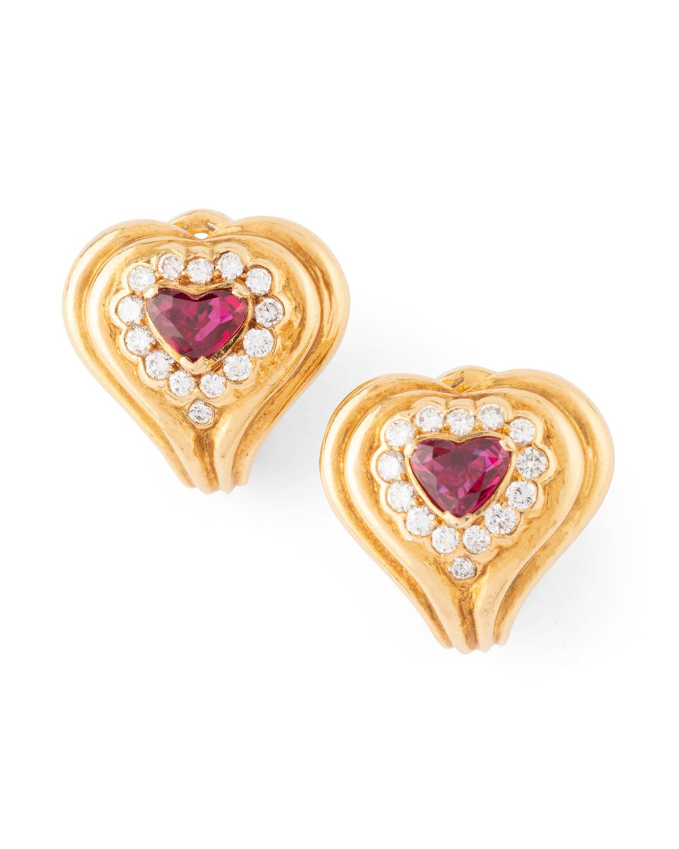 Fred, yellow gold clip-on earrings with diamonds and rubies