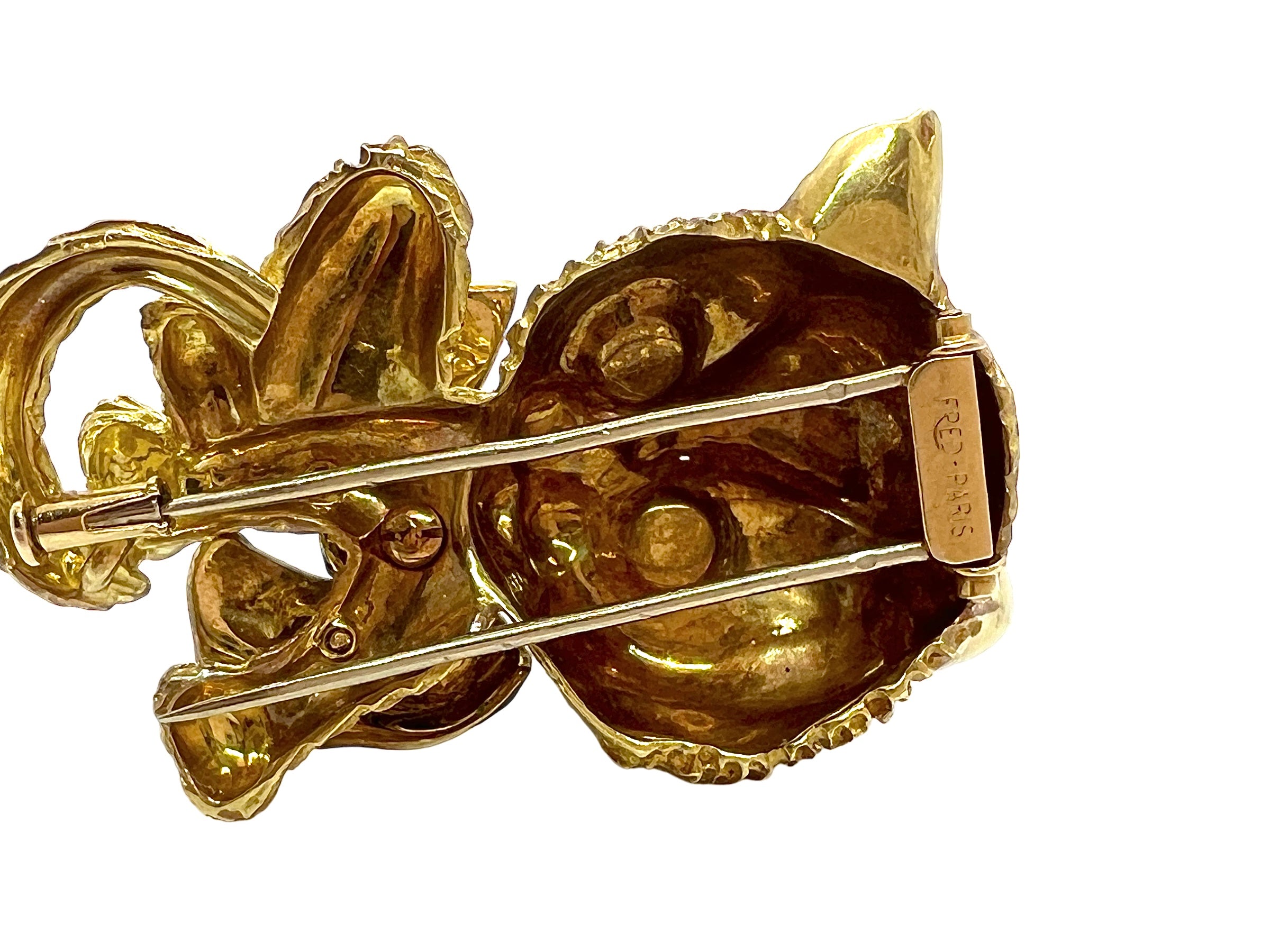 Fred, Vintage Cat Brooch in 18K Yellow Gold