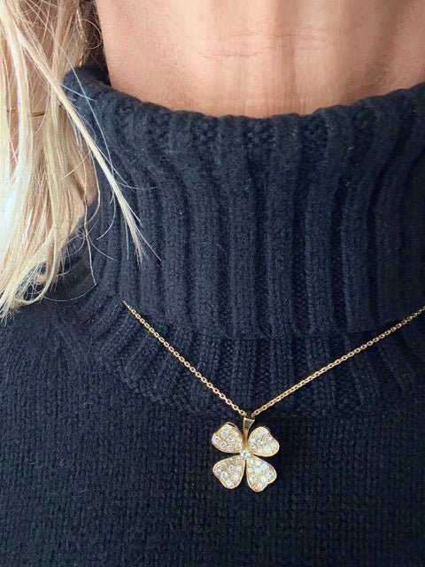 Fred collier, chaine et pendentif Trefle or jaune et diamants - Maison Eloe