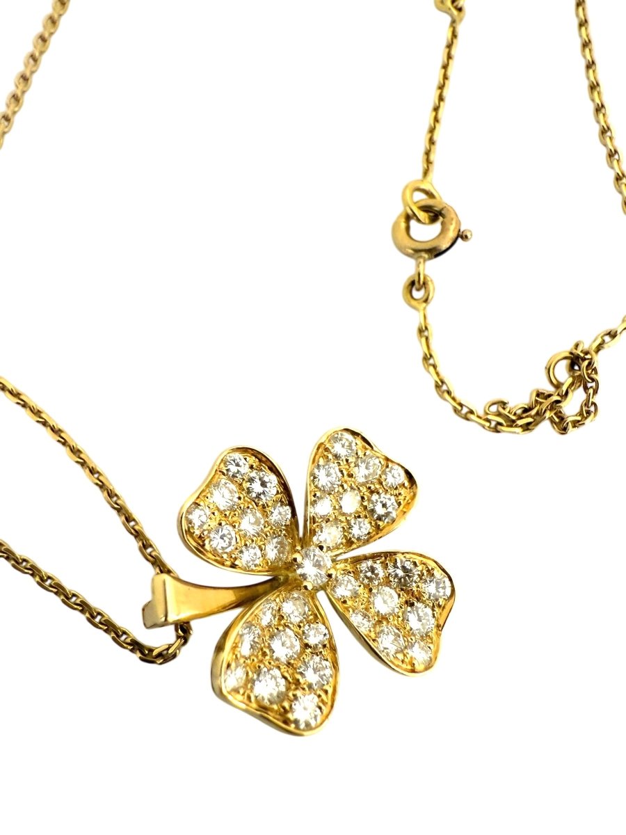 Fred collier, chaine et pendentif Trefle or jaune et diamants - Maison Eloe
