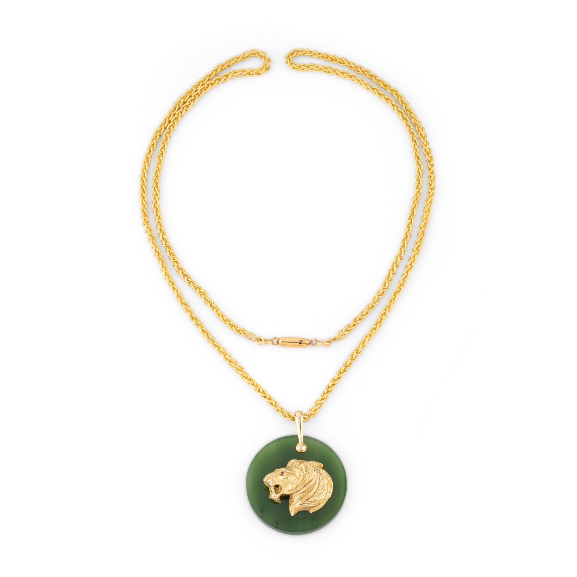 Gay Freres, Gold Necklace and Nephrite Jade Pendant with Lion Head