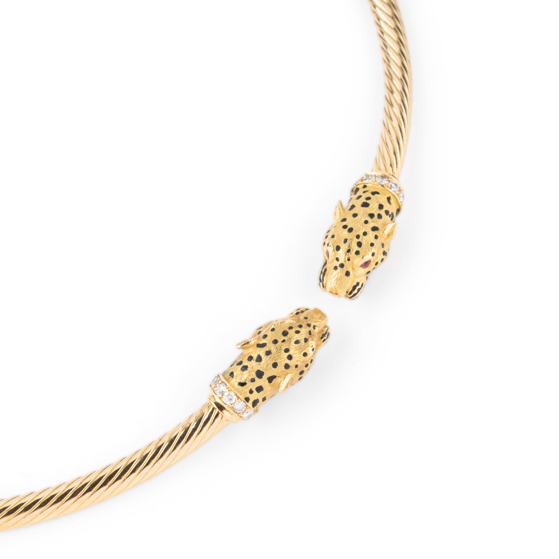 Gay Freres, Panther Head Torque Necklace, Gold, Diamonds, Enamel and Rubies