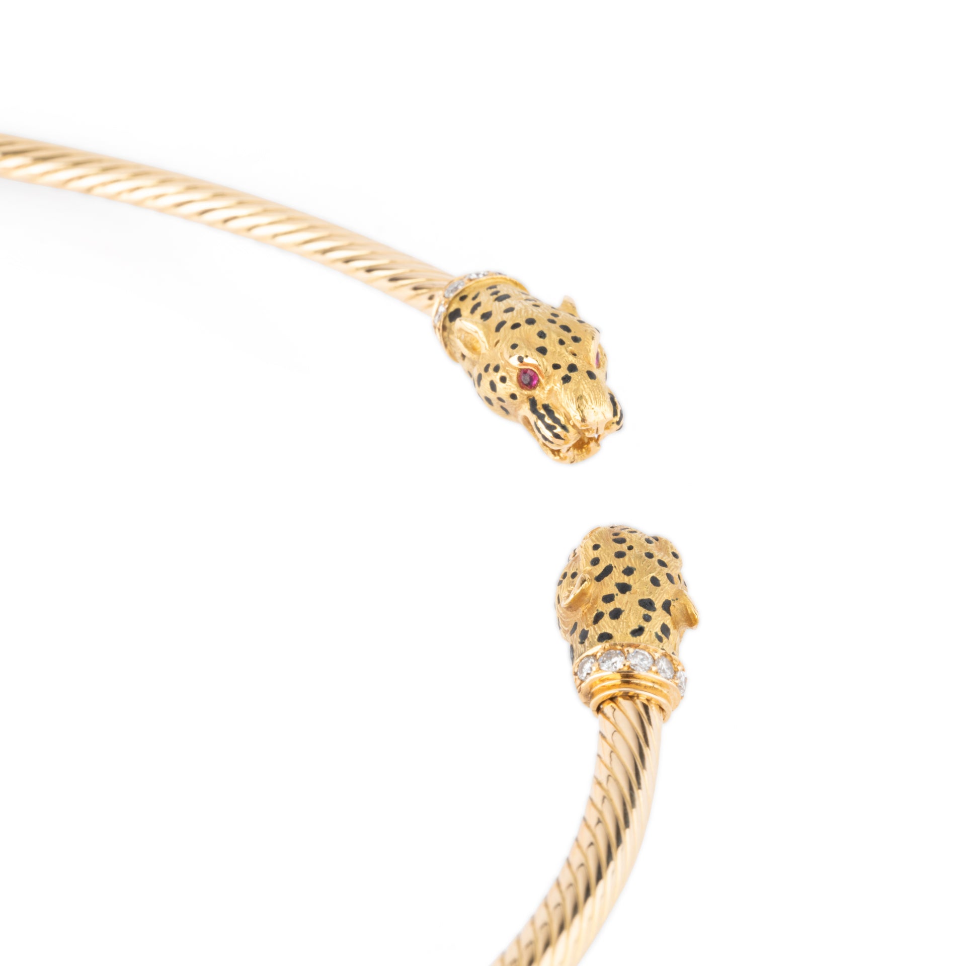 Gay Freres, Panther Head Torque Necklace, Gold, Diamonds, Enamel and Rubies