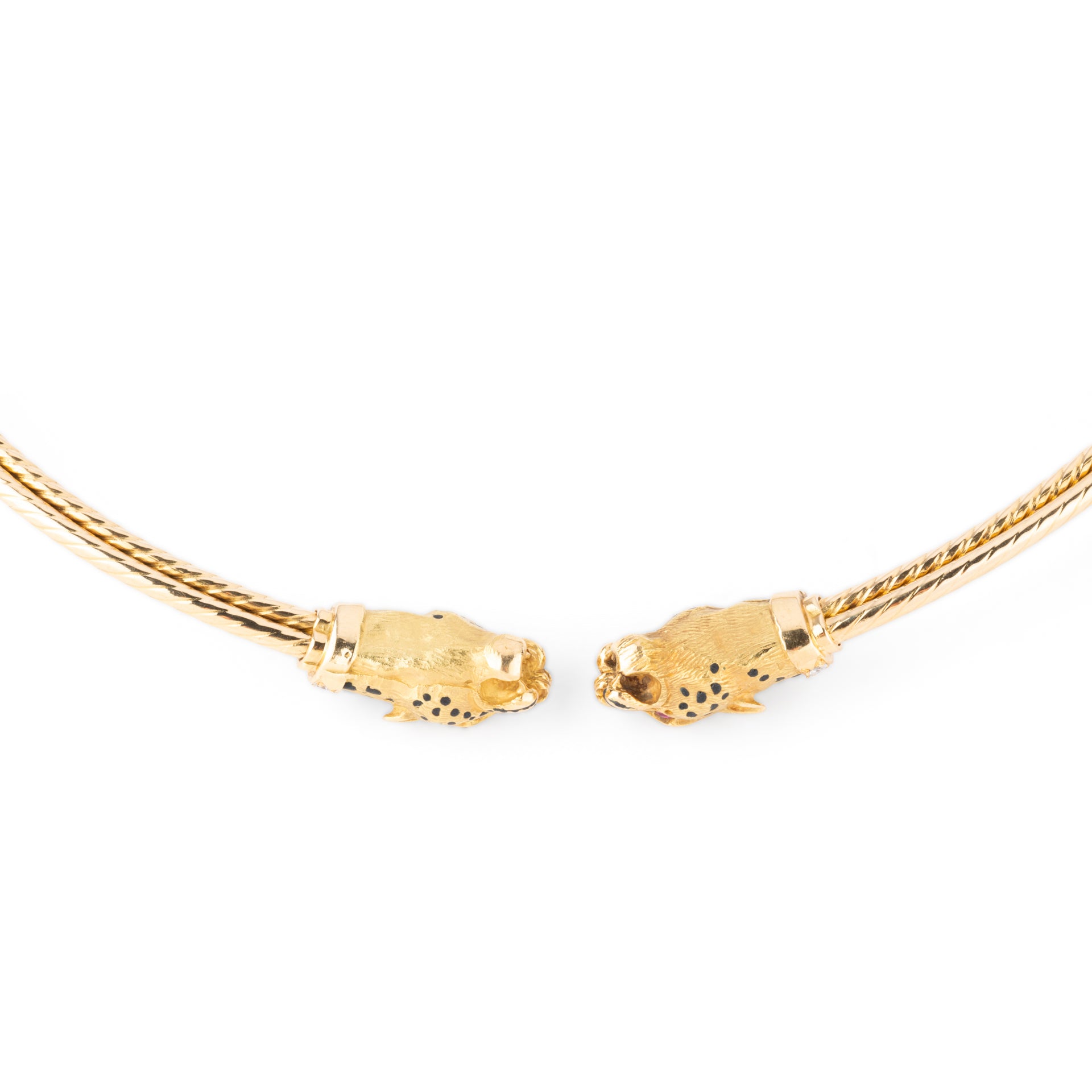 Gay Freres, Panther Head Torque Necklace, Gold, Diamonds, Enamel and Rubies