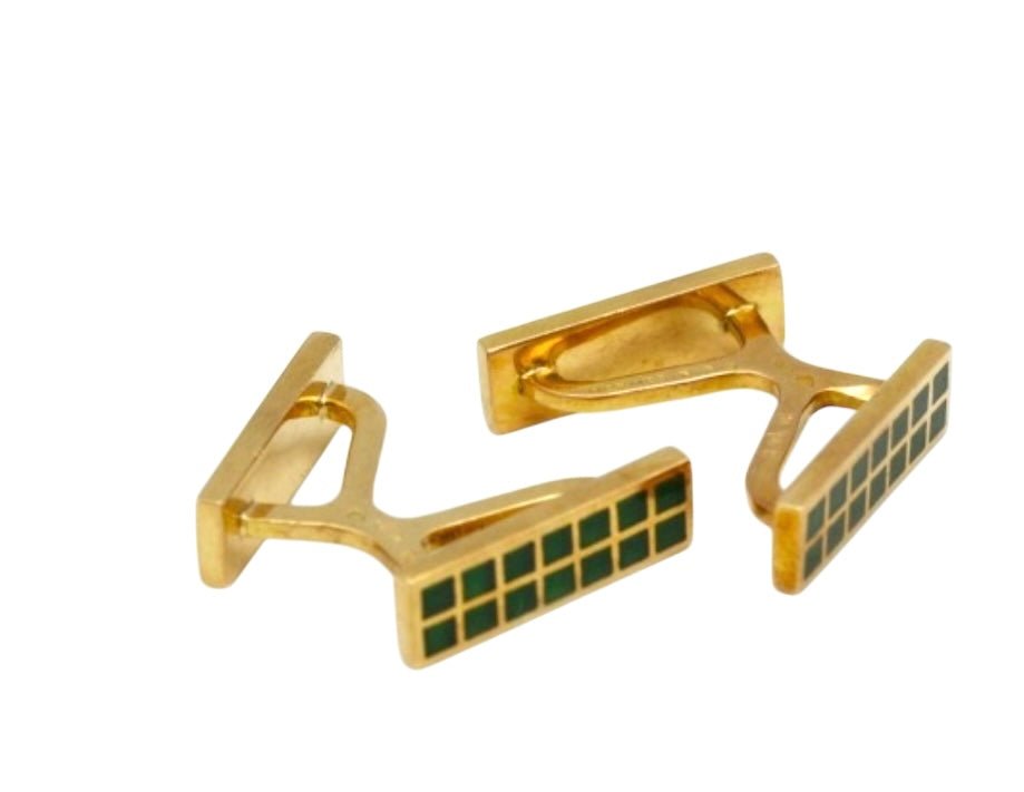 Hermès Boutons de manchettes en or jaune 18K et email - Maison Eloe