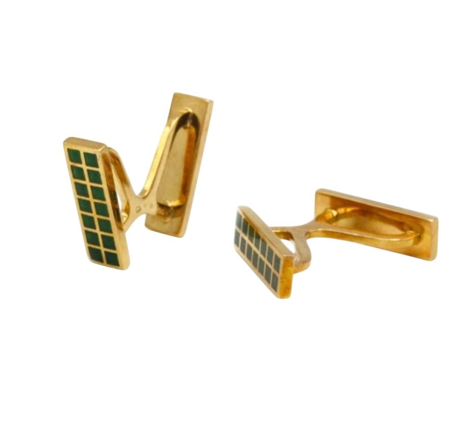 Hermès Boutons de manchettes en or jaune 18K et email - Maison Eloe
