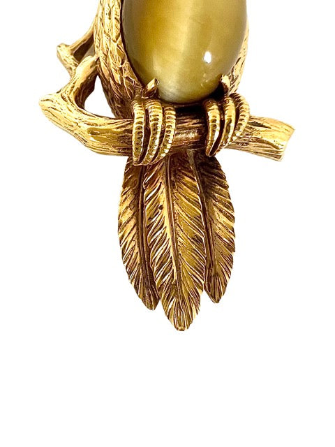 Hermes, Vintage Owl Brooch, Gold, Diamonds and Chrysoberyl