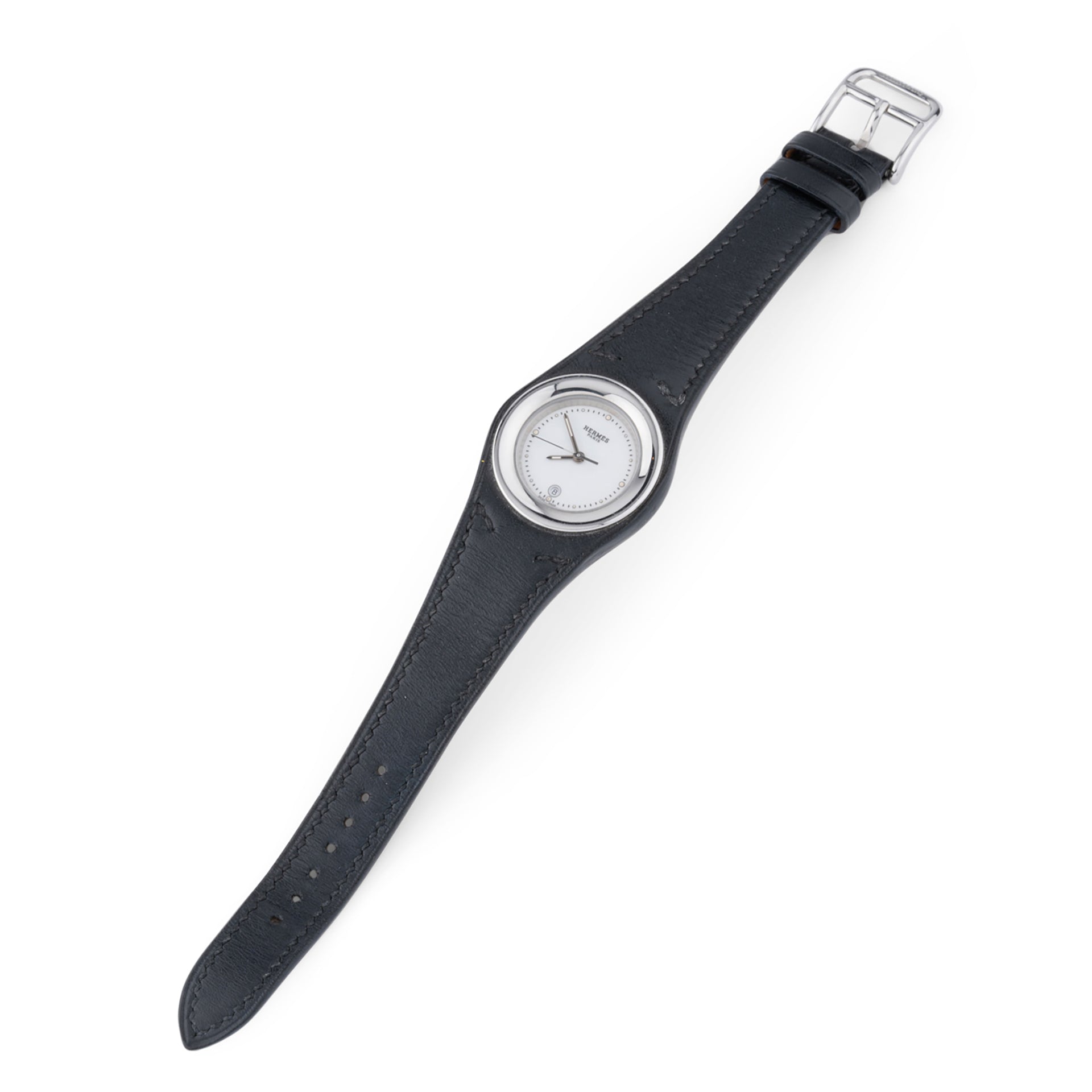 Hermès, vintage "Harnais" watch, in steel on leather